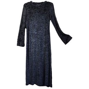 Roma Italy Bodycon Long Burnt Velvet Stretch Dress Long Sleeves Crew Unlined M